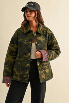 Cam Camouflage Quilted Denim Jacket- Anniewear