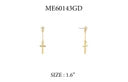 Gold Stud With Chain And Small Cross 1.5" Drop Earring- Whats Hot Jewelry