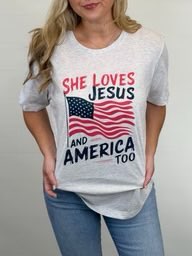 She Loves Jesus Graphic Tee- Festivities