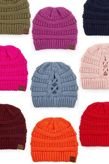 C.C Criss Cross Ponytail Beanie Toffee - Hana