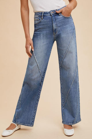 Molly Decorative Seam Wide Leg Jeans- Anniewear