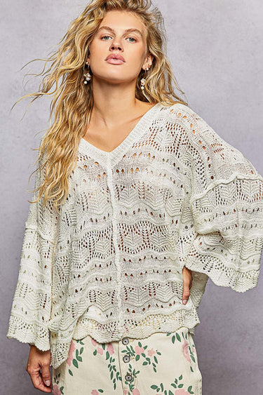 Quill Open Knit Pullover Top- POL
