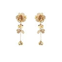 Cream/brown Acrylic Flower And Gold 3" Drop Earrings- Whats Hot Jewelry