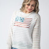 Usa Sequin Flag Open Knit Pullover Top- Michelle Mae