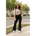LIZ CROSSOVER BOOTCUT LEGGINGS WITH POCKETS BLACK - JULIA ROSE