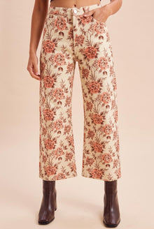 Margo Vintage Floral Denim Barrel Leg Pants- Anniewear