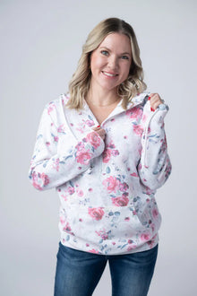 PINK BLOOM HALF ZIP HOODIE - MICHELLE MAE