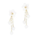 White Crystal Flower With Drops 3" Earring Whats Hot Jewelry