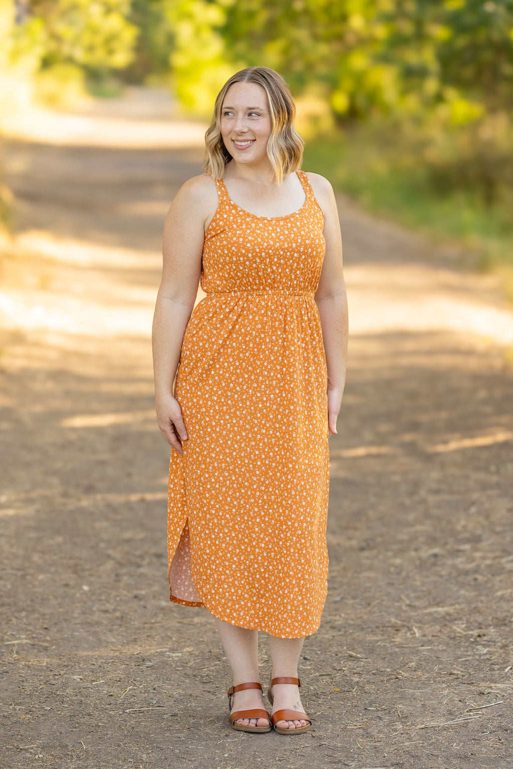 IN STOCK Reagan Ribbed Midi Dress - Pumpkin Floral | Women's Dress FINAL SALE