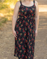 midi dress black floral for women