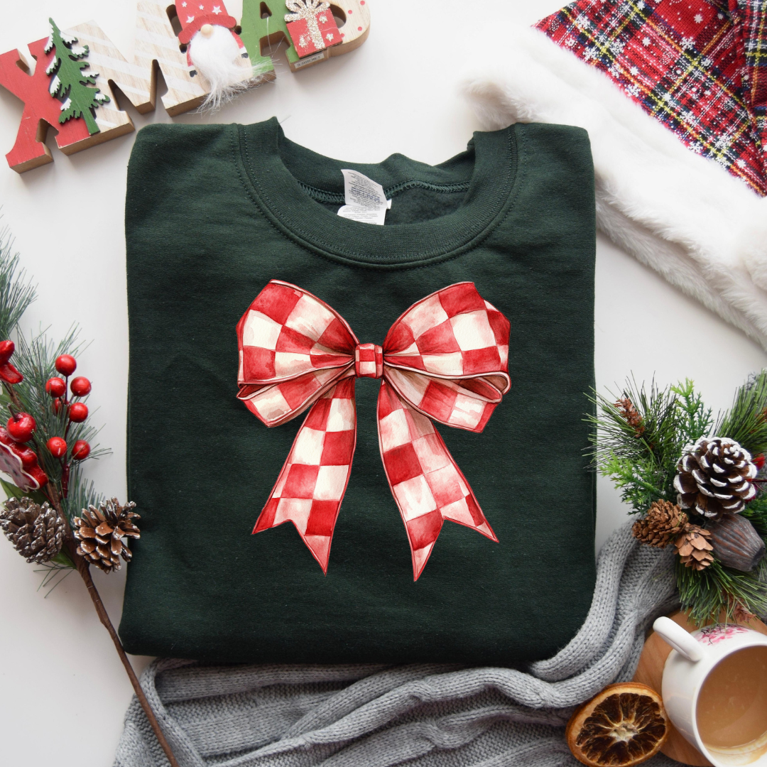 Red Checkered Bow Sweatshirt