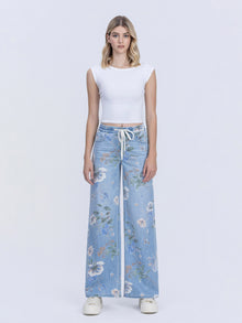 Maisy Wide Leg Floral Printed Denim-  Lovervet