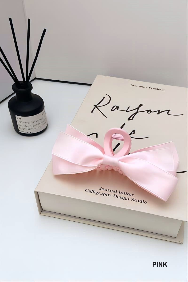 RIBBON BOW HAIR CLIP CLAW-Pink