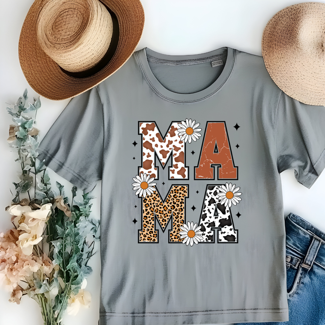 Cow Print and Daisy Mama Graphic Tee