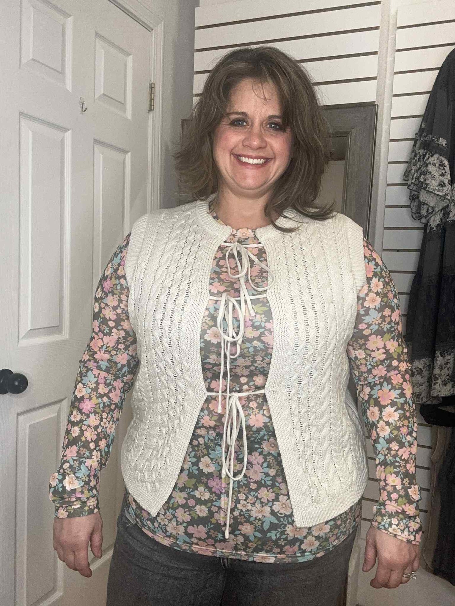 ZEPHYR TIE FRONT KNIT SWEATER VEST OAT - ODDI