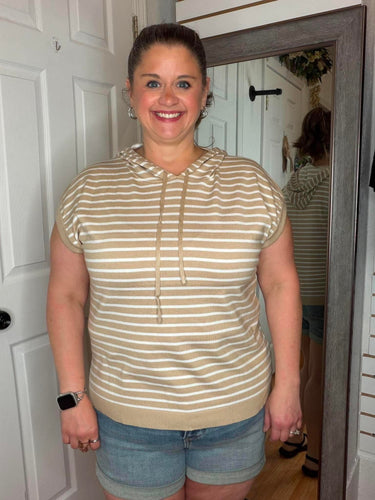 Haddie Hooded Short Sleeve Top Taupe- Staccato