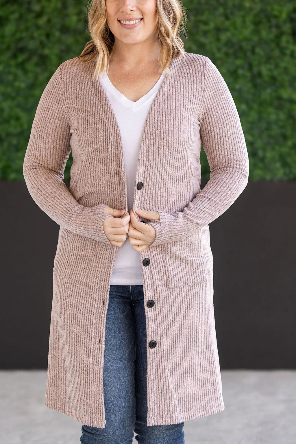 COLBIE RIBBED CARDIGAN - NEUTRAL PINK