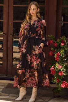 Lawry Long Sleeve Midi Dress Black- Oddi