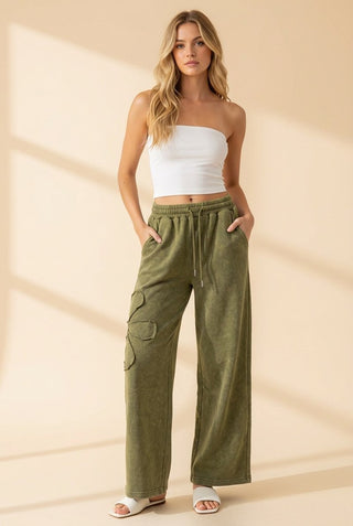 Naomi Wide Leg Sweatpants Olive - Heimish
