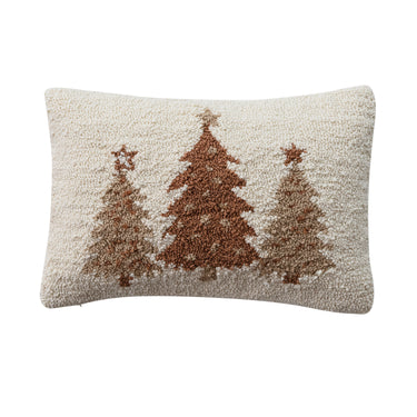 Woven Cotton Pillow w/ Tufted Christmas Trees-Creative Co-Op